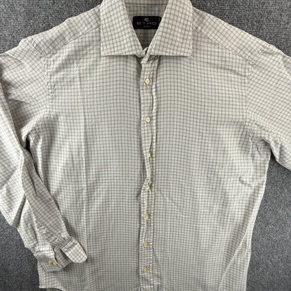 Etro Milano Italy Size 42 Button Up Shirt Long Sleeve Blue White Check Woven - Picture 2 of 14